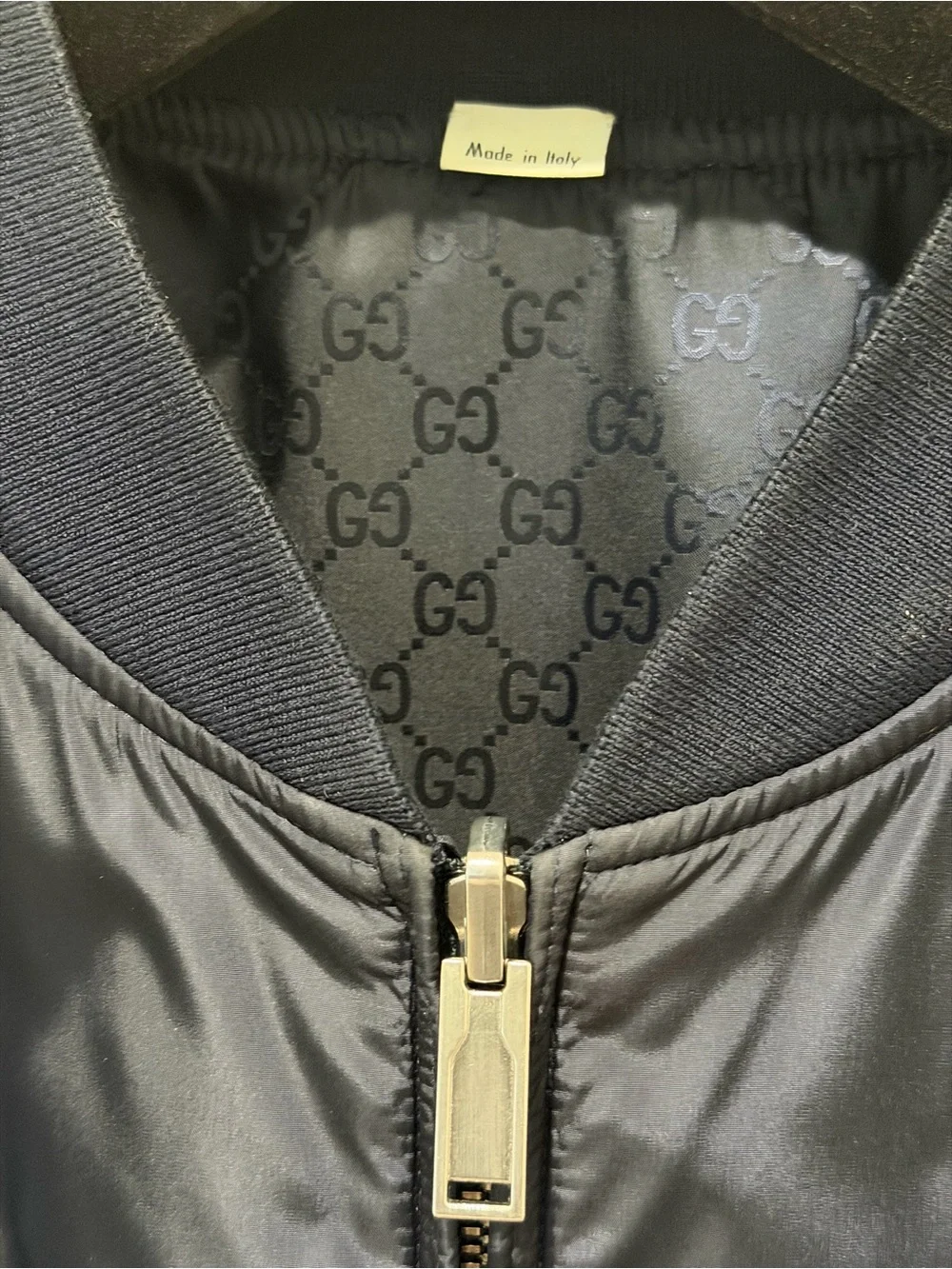 Gucci Reversible Navy Monogram Bomber Jacket